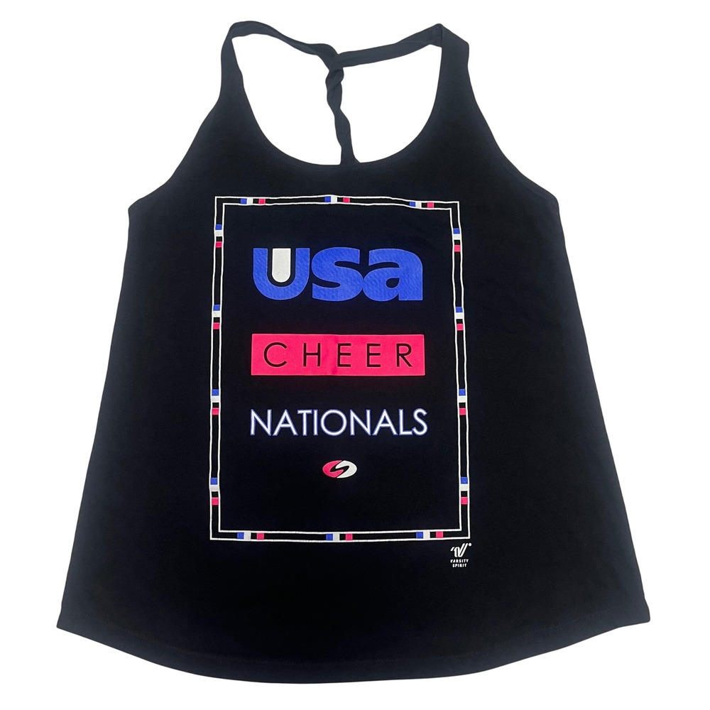 Varsity Spirit USA Cheer Nationals Black Graphic Tank Top Twisted Racerback M